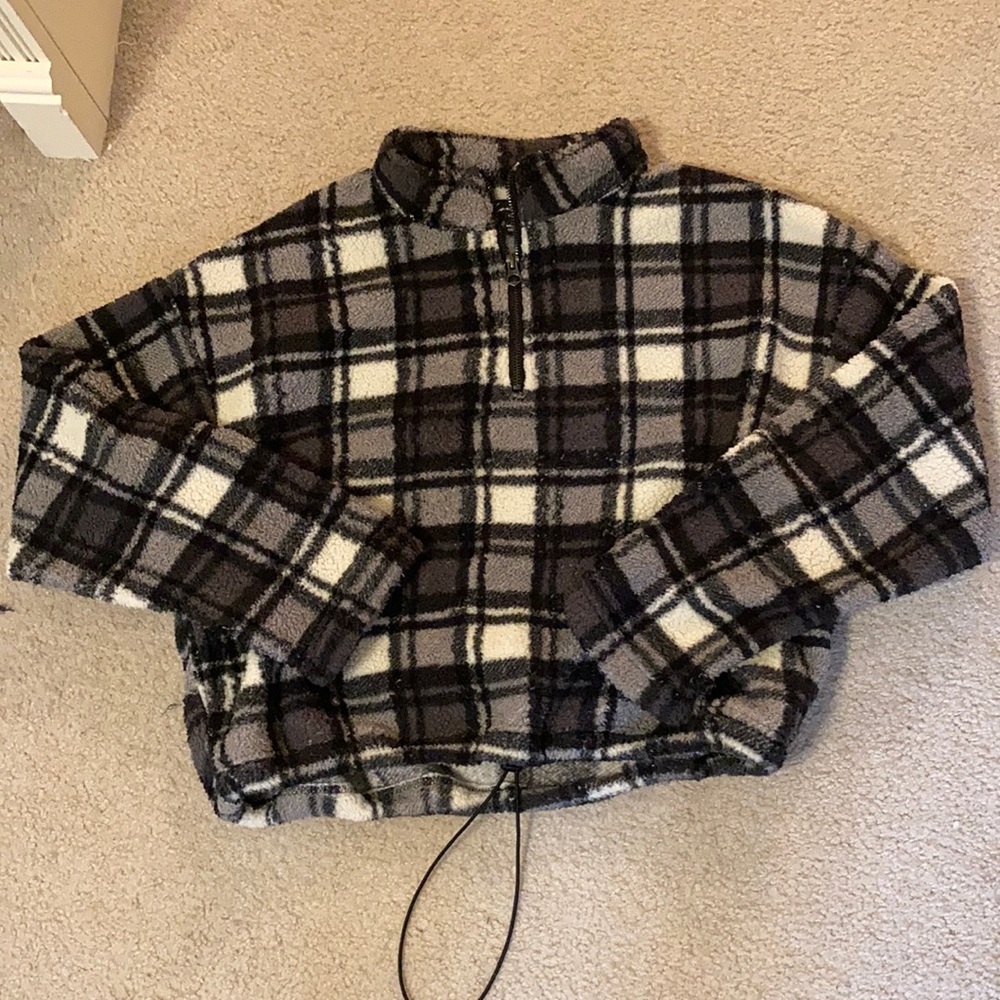 Love Tree Plaid Fuzzy Quarter Zip